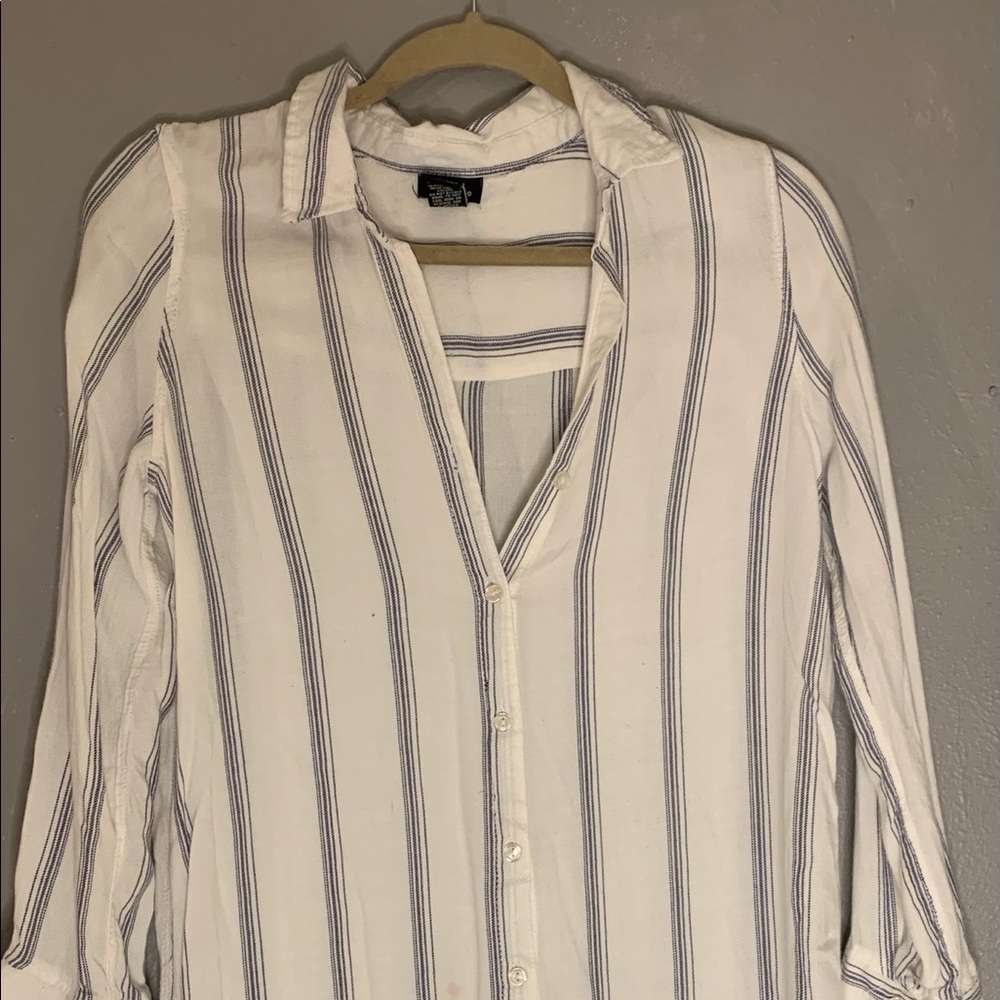 Long Striped Button Up Flannel